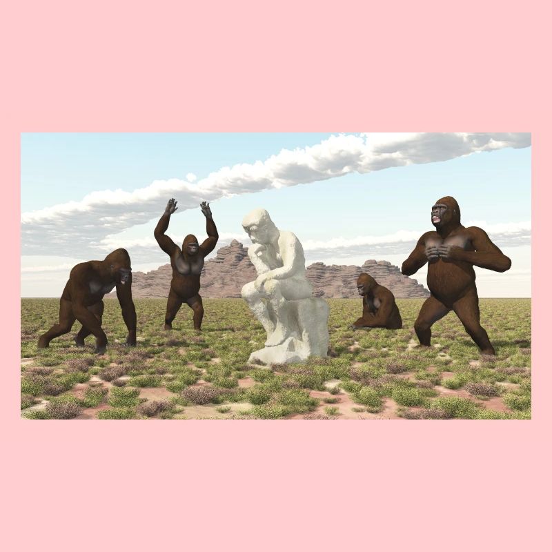 Gorillas mit Denker Skulptur