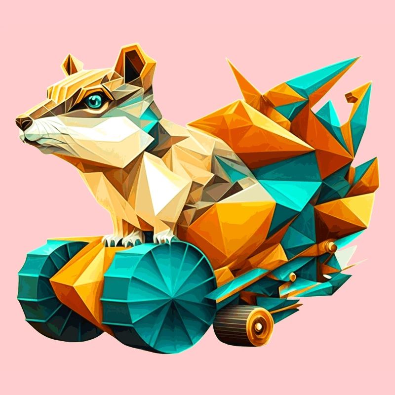 3D Bausatz Streifenhörnchen mit Rädern als Polygon