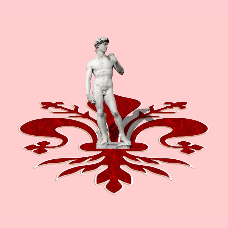 David par Michel-Ange et lys rouge de Florence