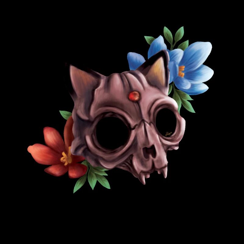 Katzenschädel mit Blumen