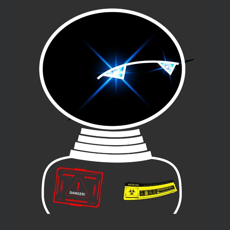 Robot Space Space observes warning sign