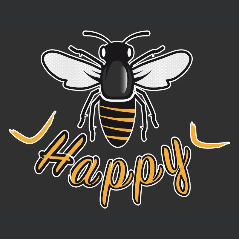 Glückliche Biene mit 'Happy'-Schriftzug
