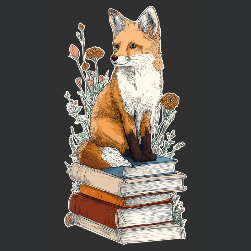 Fox on stack of books