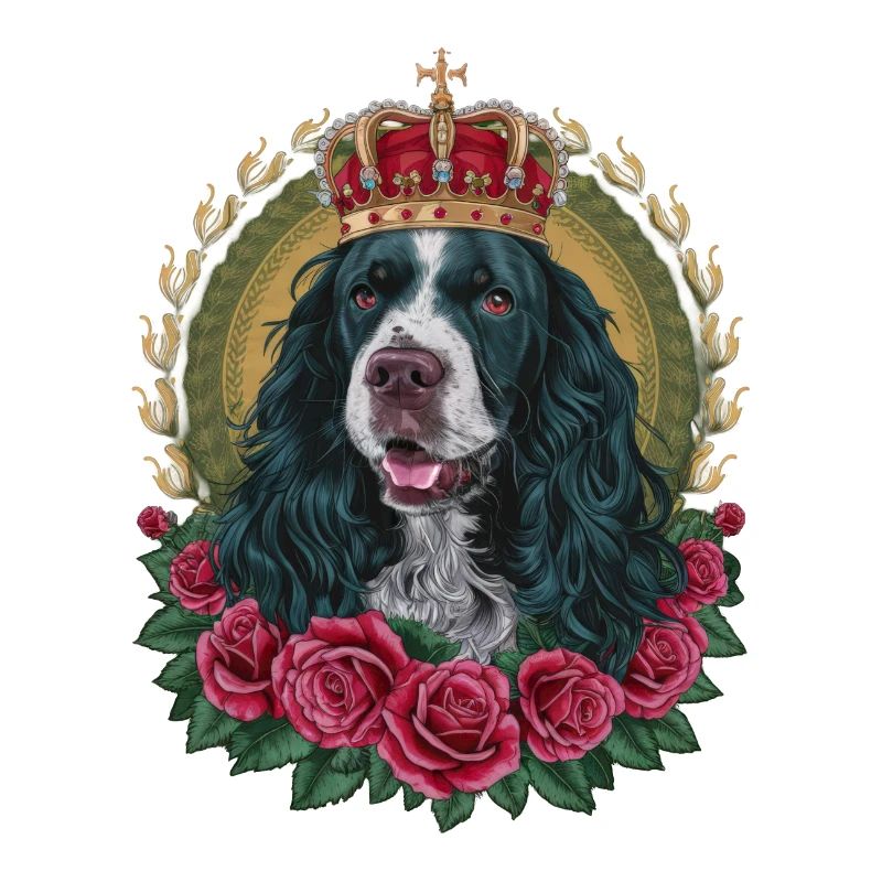 Cocker Spaniel with Crown and Roses