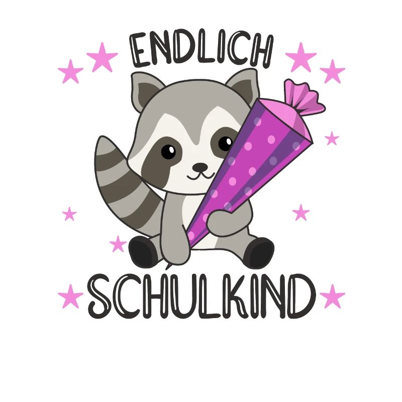 endlich Schulkind Einschulung Schule Waschbär