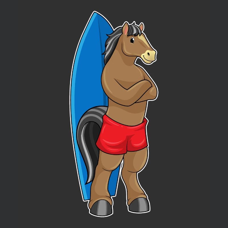 Cheval comme surfeur avec planche de surf