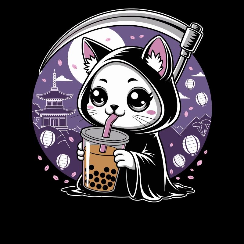 Grim Reaper Anime Cat Cherry Blossom