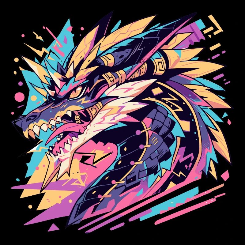 Illustration colorée d'un dragon stylisé