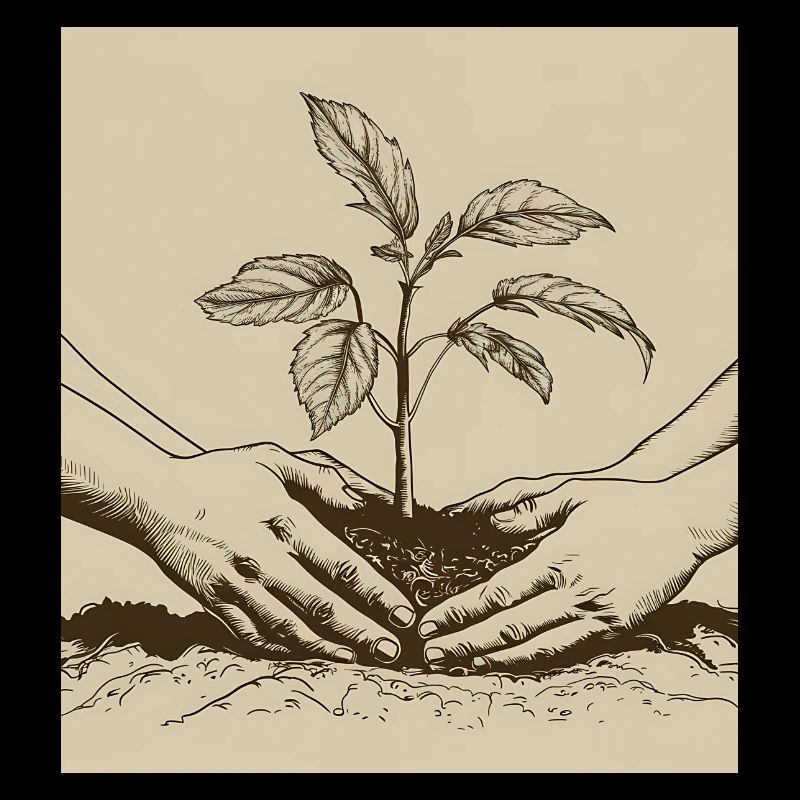 two hands planting a young tree