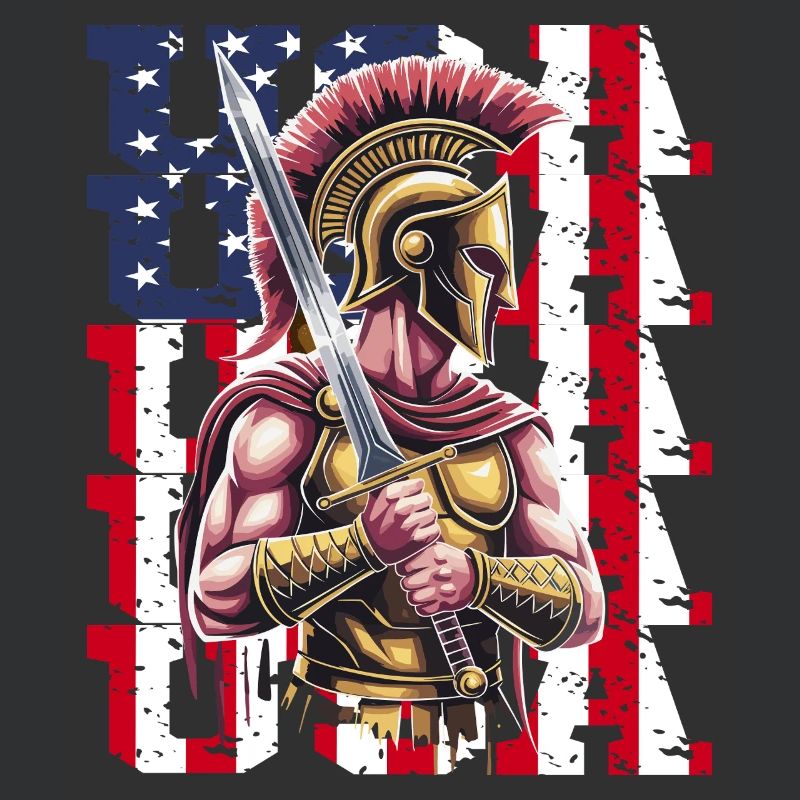 Guerrier spartiate des États-Unis avec épée devant le drapeau