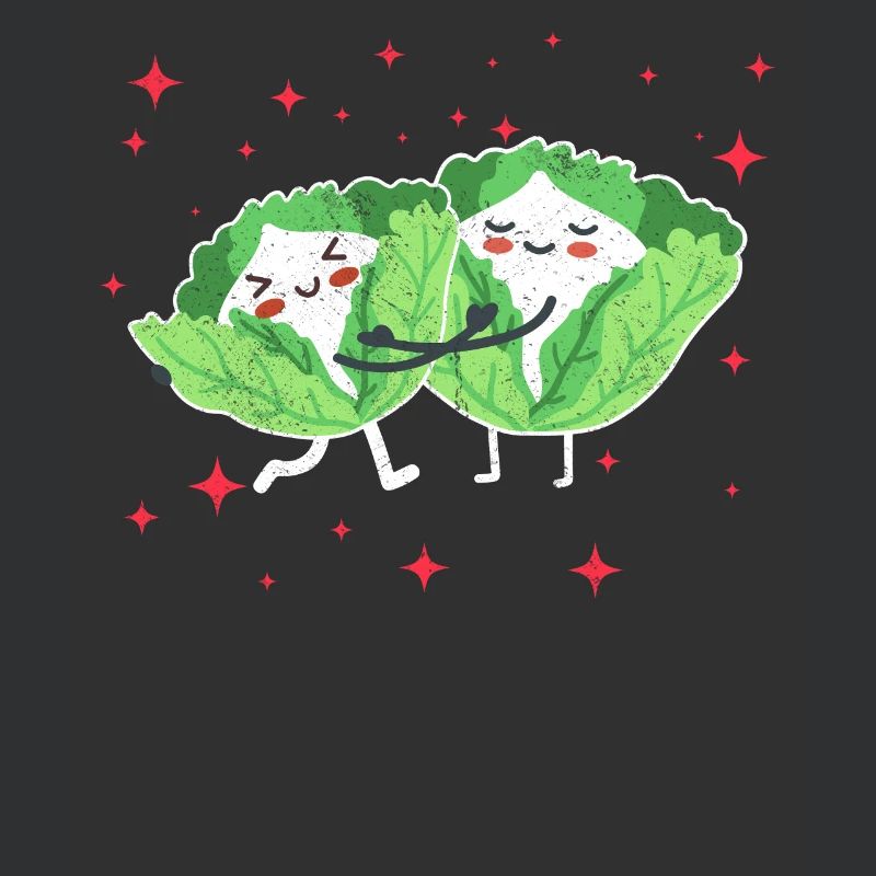 Cute White Cabbage Couple Hugging White Cabbage