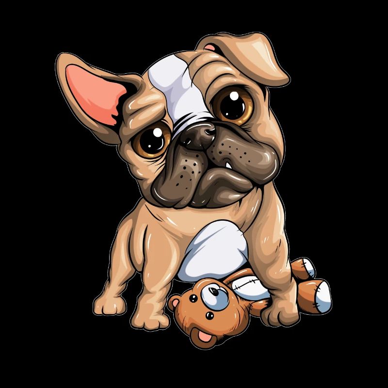 Dog loyal stupid looking pug keeps cuddly toy