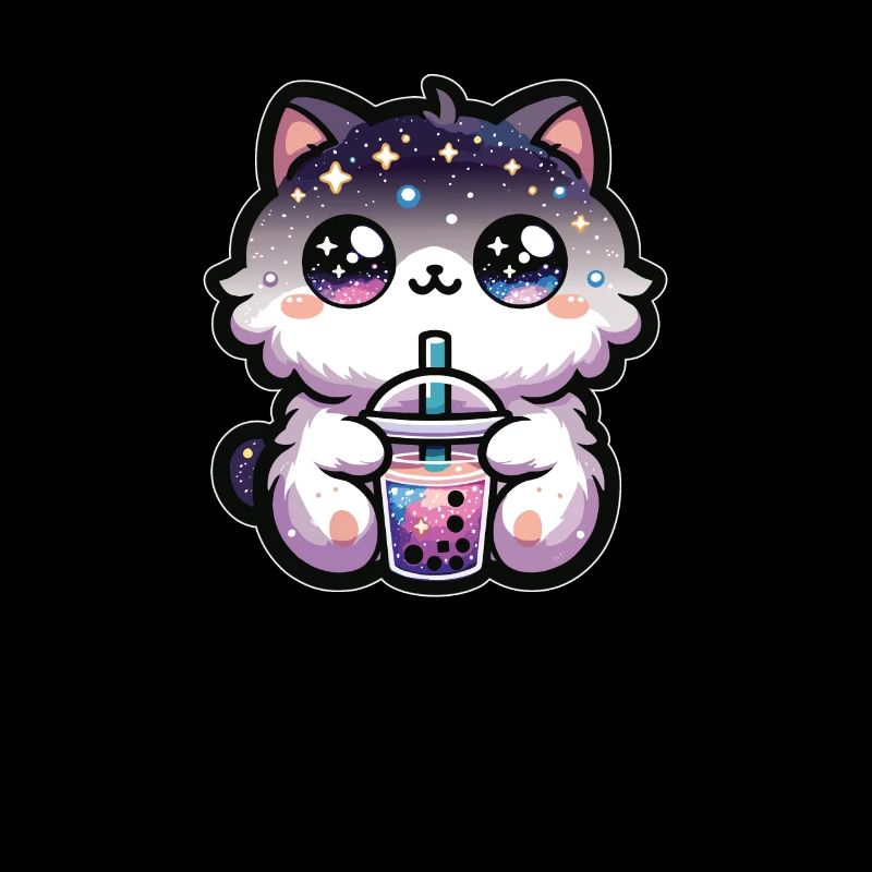 Cats Drinking Bubble Tea Galaxy Boba Cat