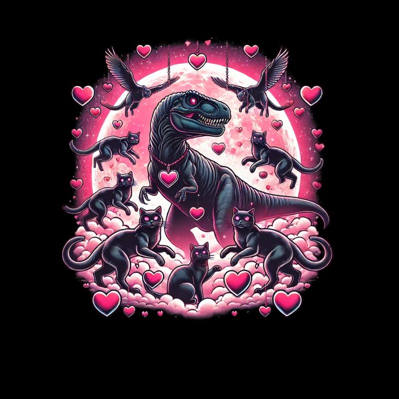 Dino mit Katzen T-Rex-Herzen Valentinstag