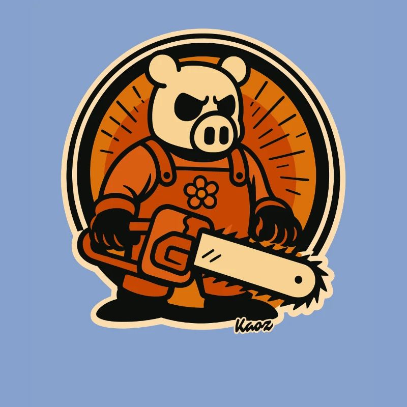Bûcheron cochon avec tronçonneuse