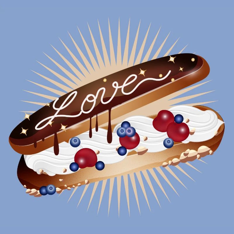 Illustration eines Eclairs mit Sahne und Liebe
