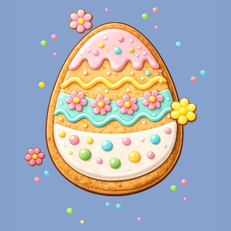 Œuf de Pâques décoré sous forme de cookie avec un glaçage coloré