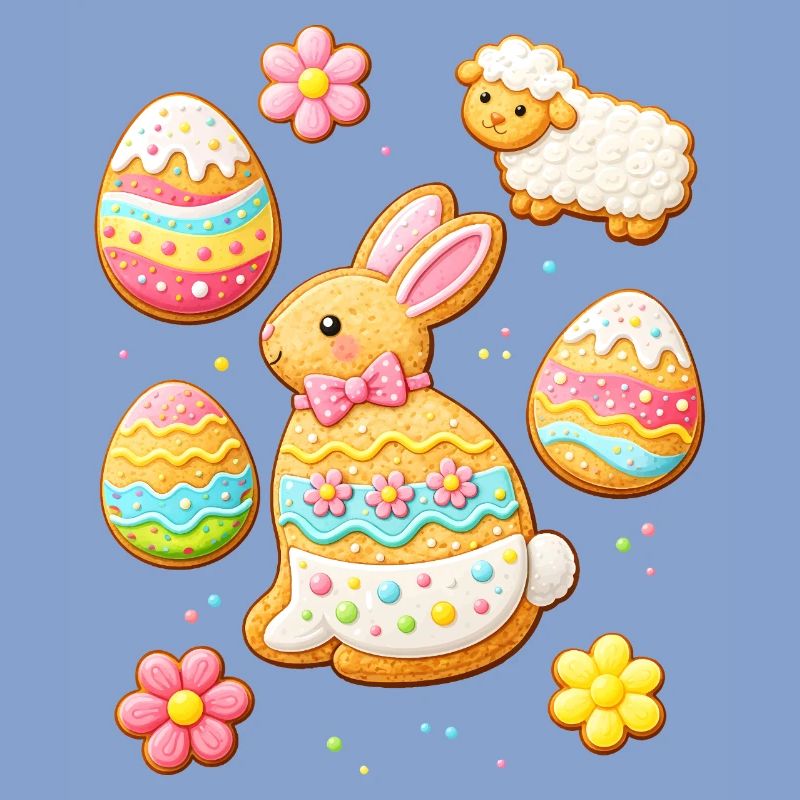 Ensemble de biscuits de Pâques avec illustration de lapin et agneau