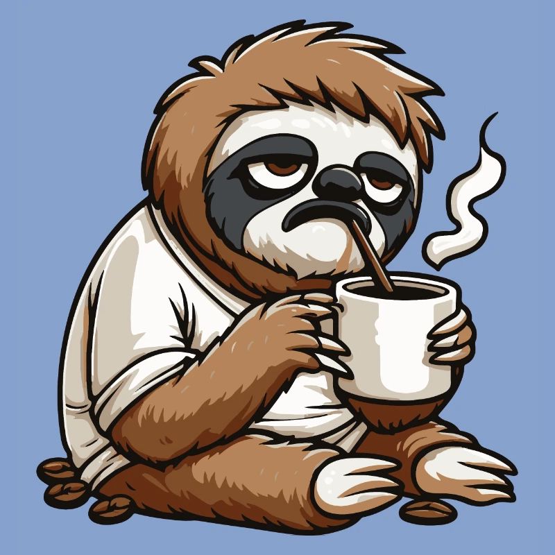 Sloth is infinitely tired without coffee