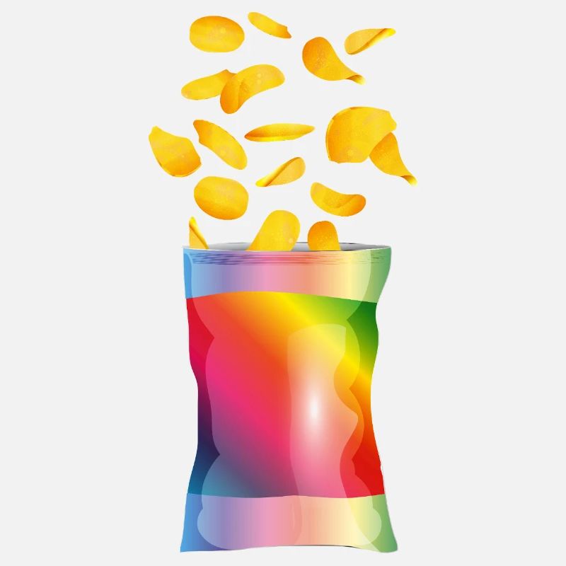 Sac de chips ouvert coloré avec des croustilles