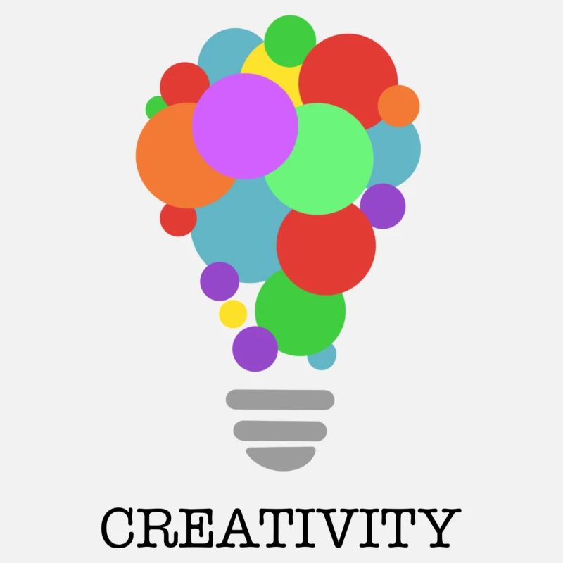 CREATIVITY lightbulb with black print