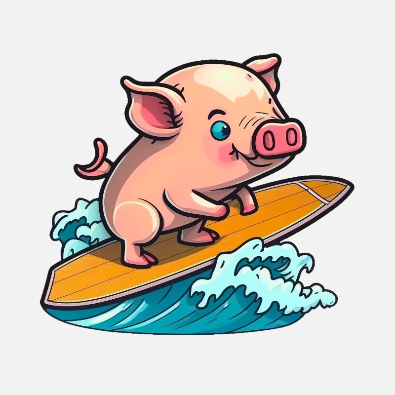 Cochon mignon dans la mer surf surf surf surf sur planche de surf