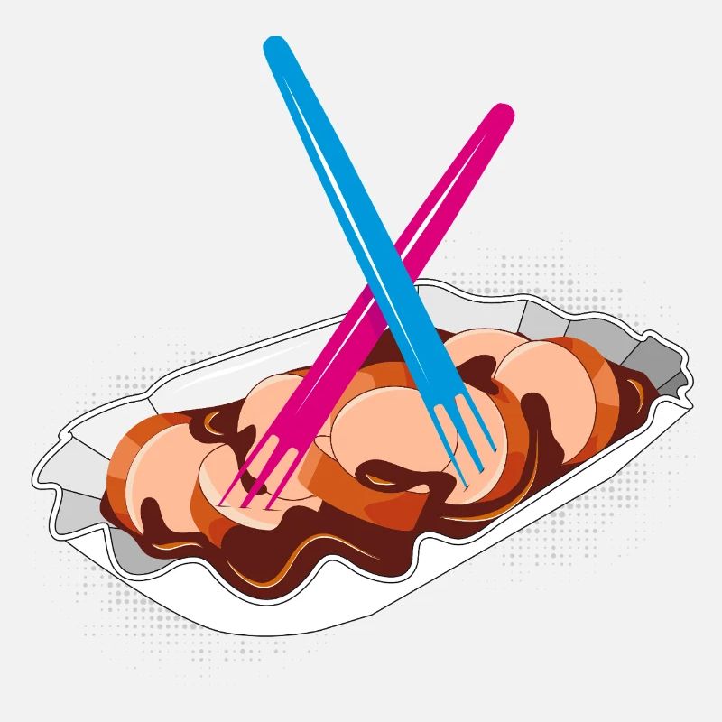 Currywurst avec deux fourchettes - Motif emblématique de la restauration rapide