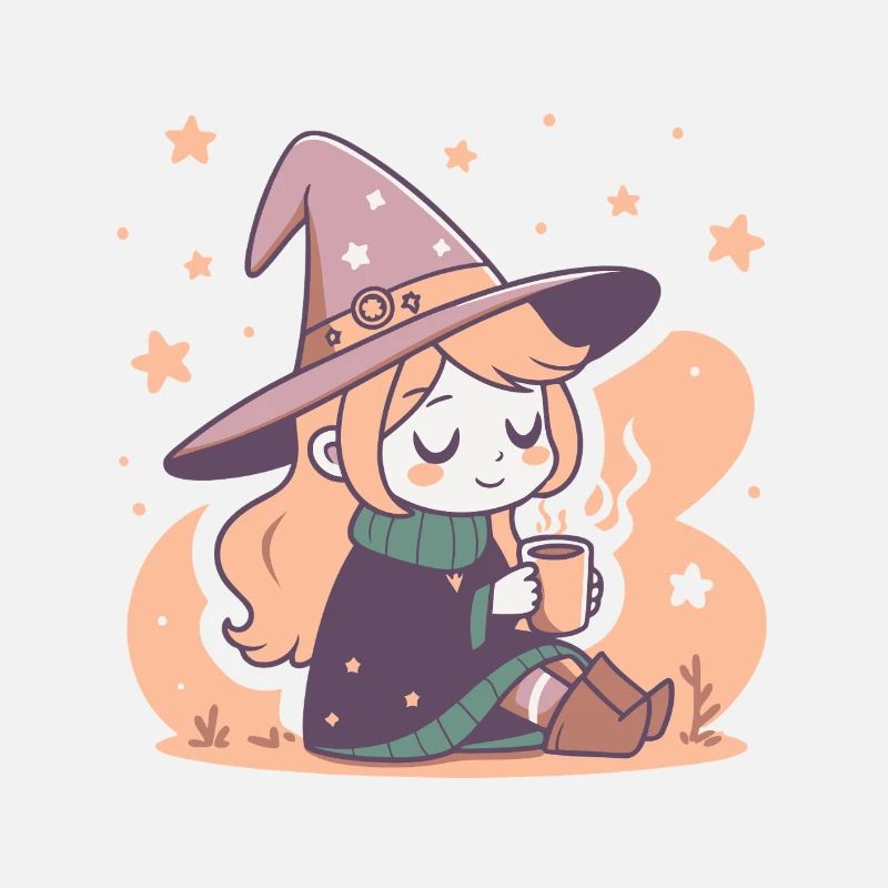 Sorcière mignone douillette et thé kawaii