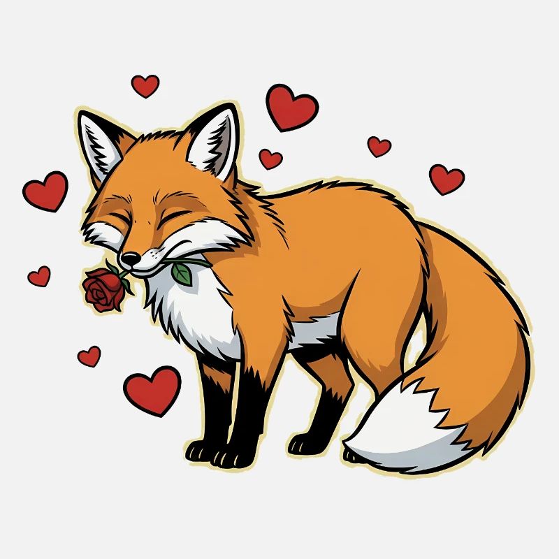 Romantic Fox with Rose
