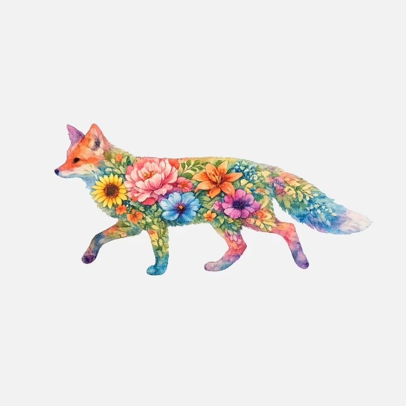 Fleurs en forme d’aquarelle en forme de renards