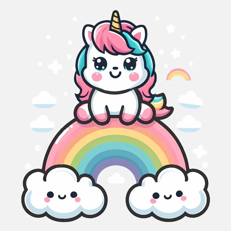 Cute unicorn with rainbow and clouds