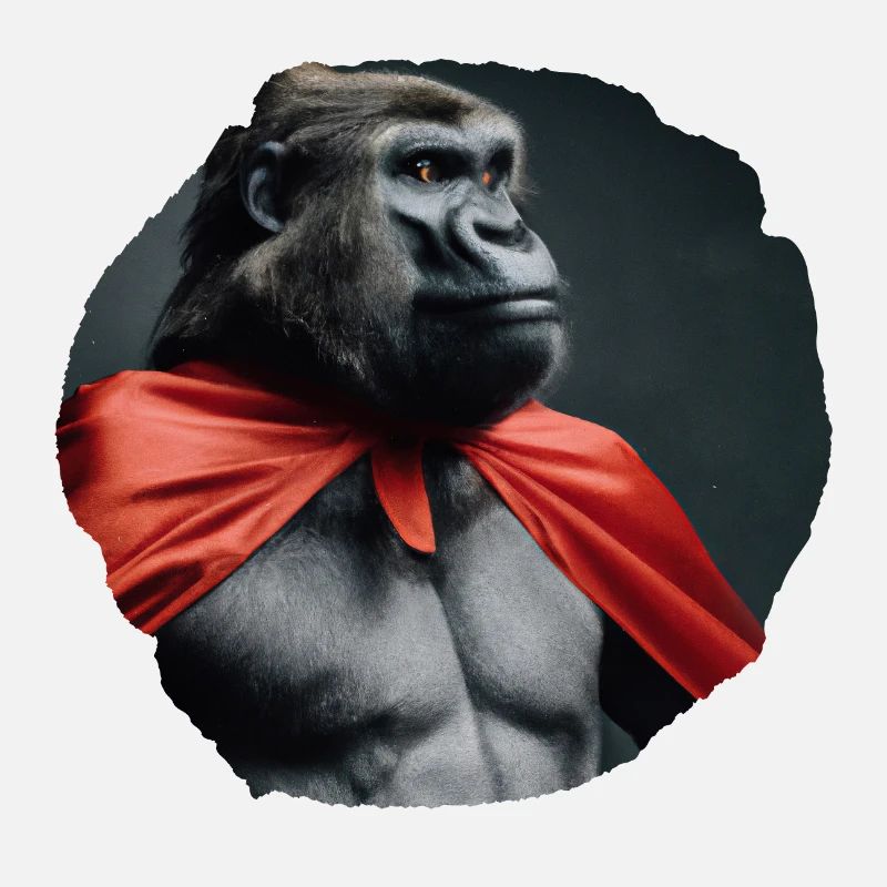 Gorilla as superhero with red cape