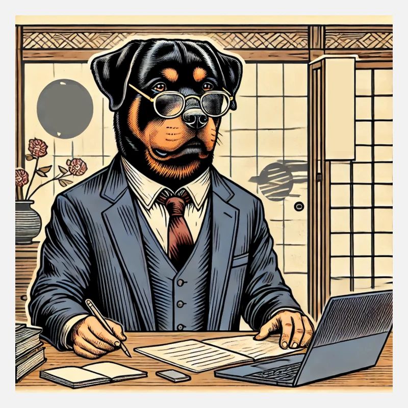 Rottweiler au bureau - Ukiyo-e Style