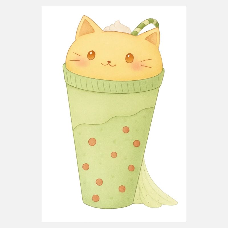 Kawaii Cat in Mint Bubble Tea
