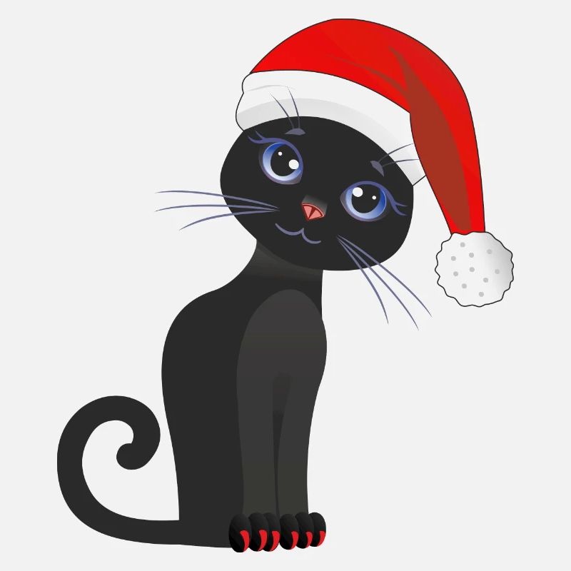 Mignon chaton noir avec chapeau de Noël