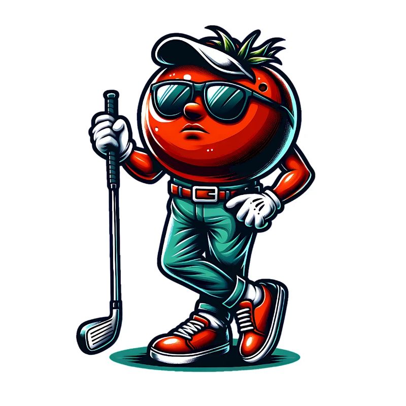 Drôle de tomate de golf avec des lunettes de soleil cool et