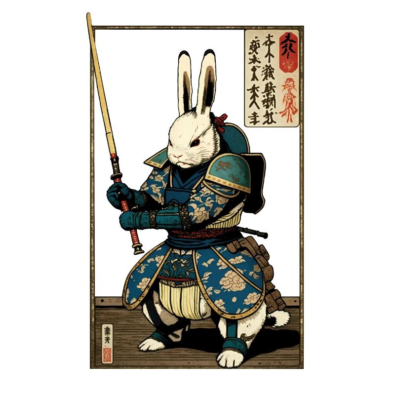 Japanese rabbit in samurai armor in ukiyo-e style