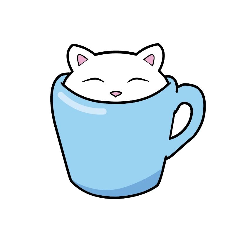 Süßes Kätzchen, das in einer blauen Tasse Kaffee sitzt