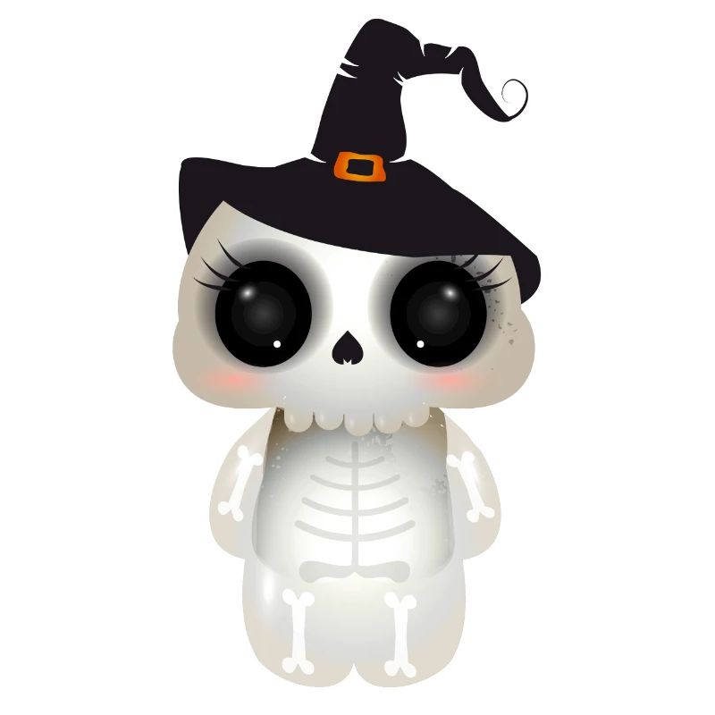 cute skull with black witch hat