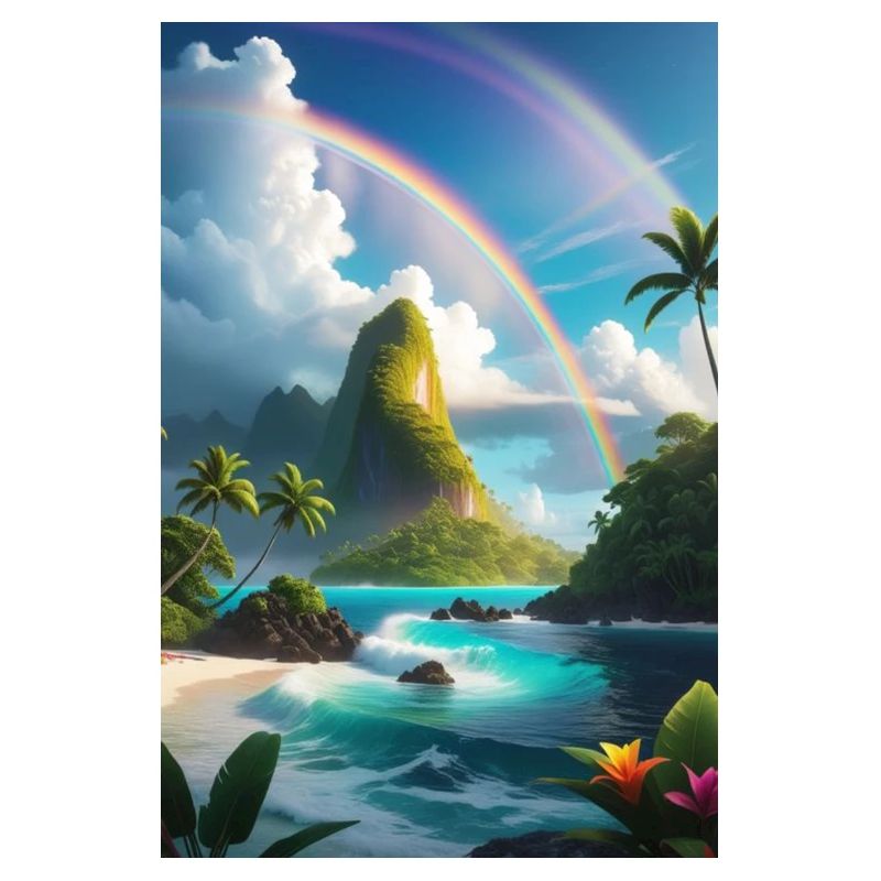 Regenbogen über einer tropischen Trauminsel