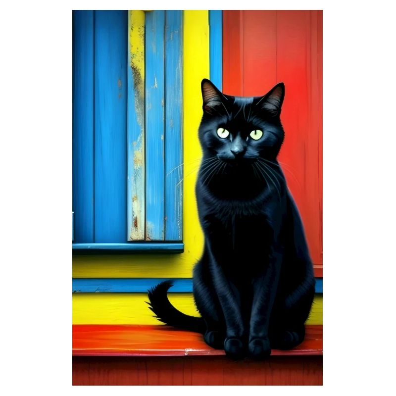 Chat noir devant la fenêtre