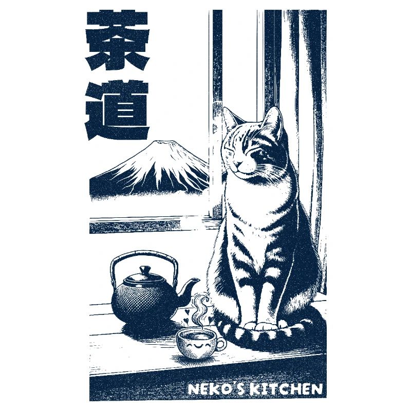 Gatto con cerimonia del tè