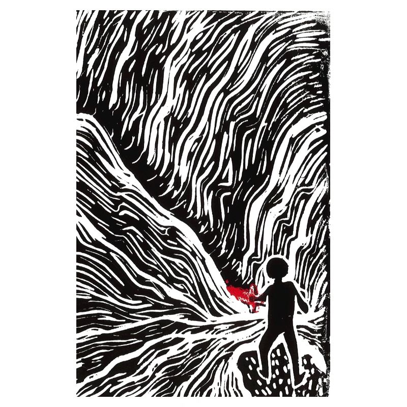 Linogravure Illustration version rouge et noir