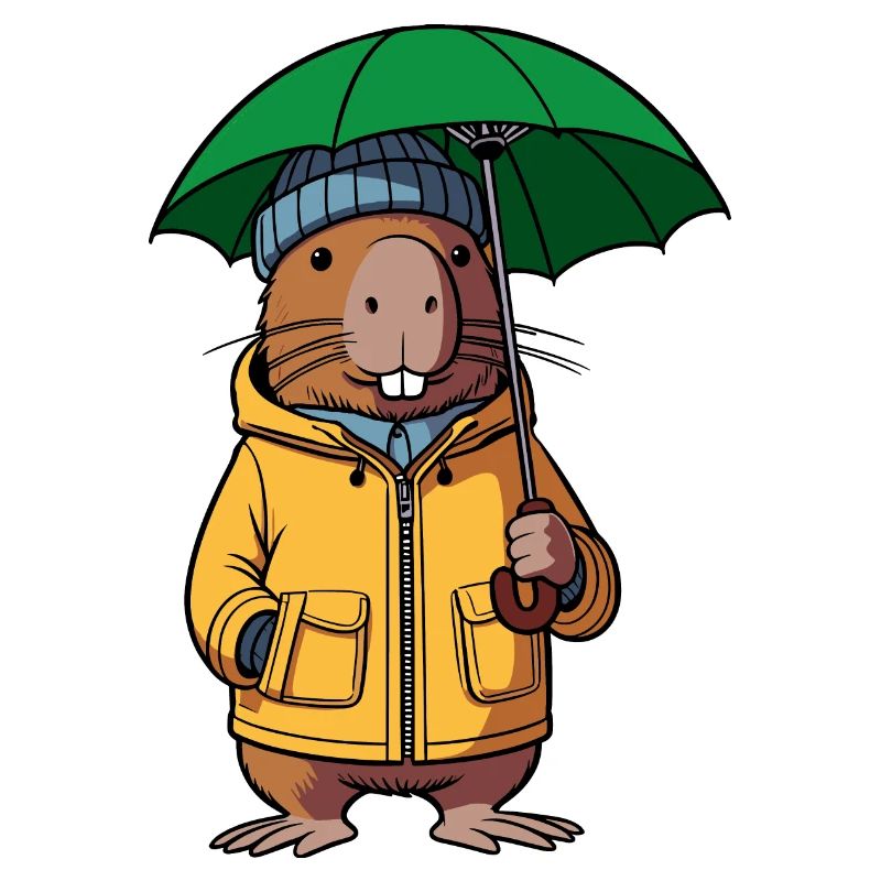 Comic Capybara Rain Jacket Hat Umbrella Yellow