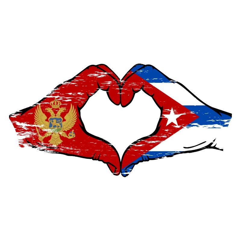 Monténégro Cuba Drapeau Mains Forme Coeur Utilisé
