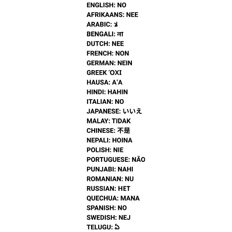 No in Different Common Languages Black