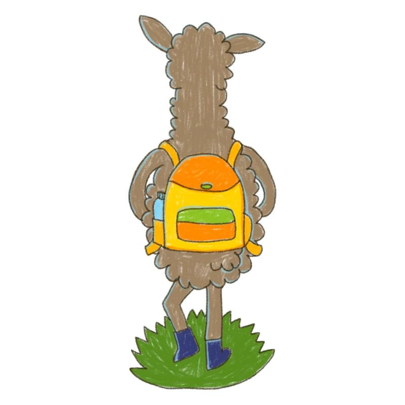 Lama mit buntem Rucksack
