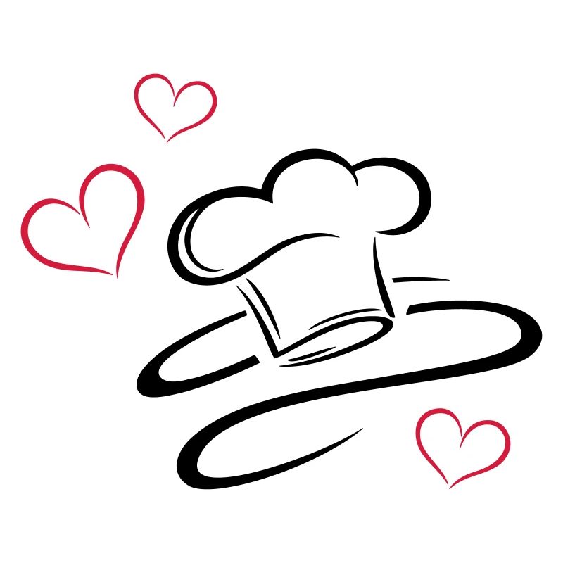 Cuisinier, logo, chapeau de chef avec trois coeurs