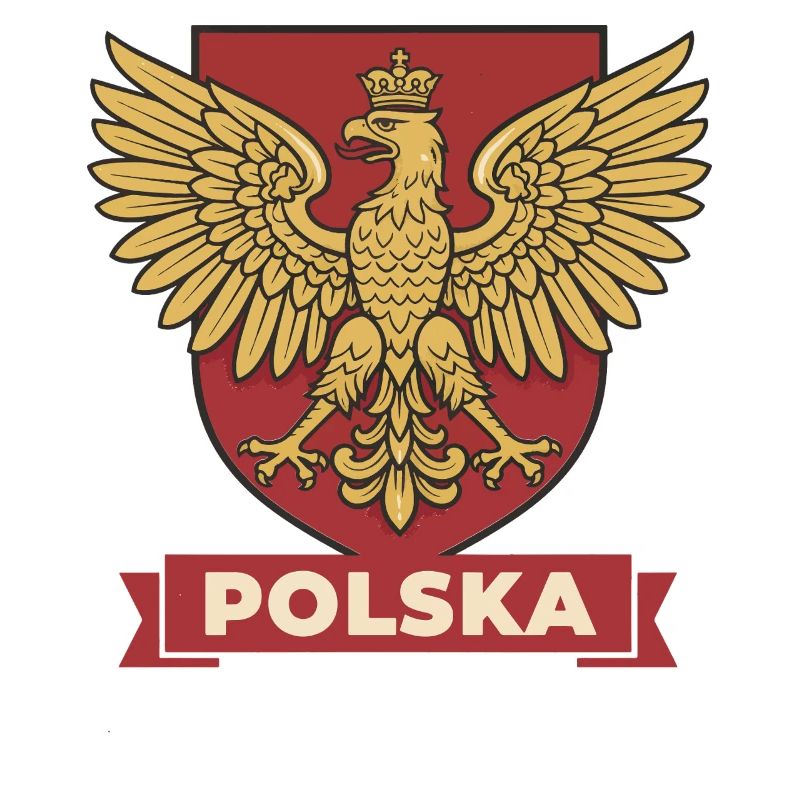 Polska Golden Eagle Heraldic Crest on Red Shield