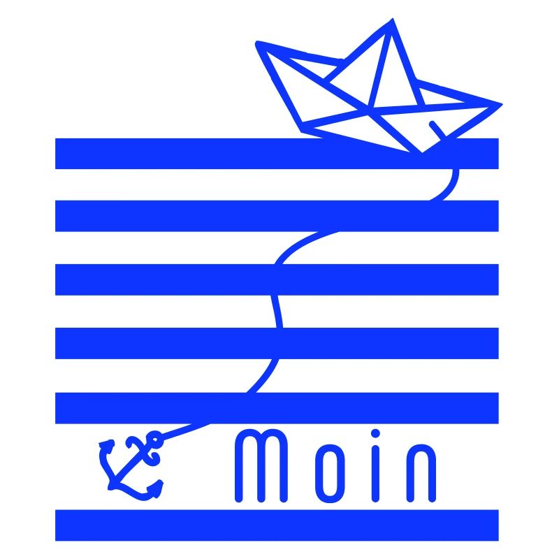 Paper Ship on Blue Stripes with Lettering Moin